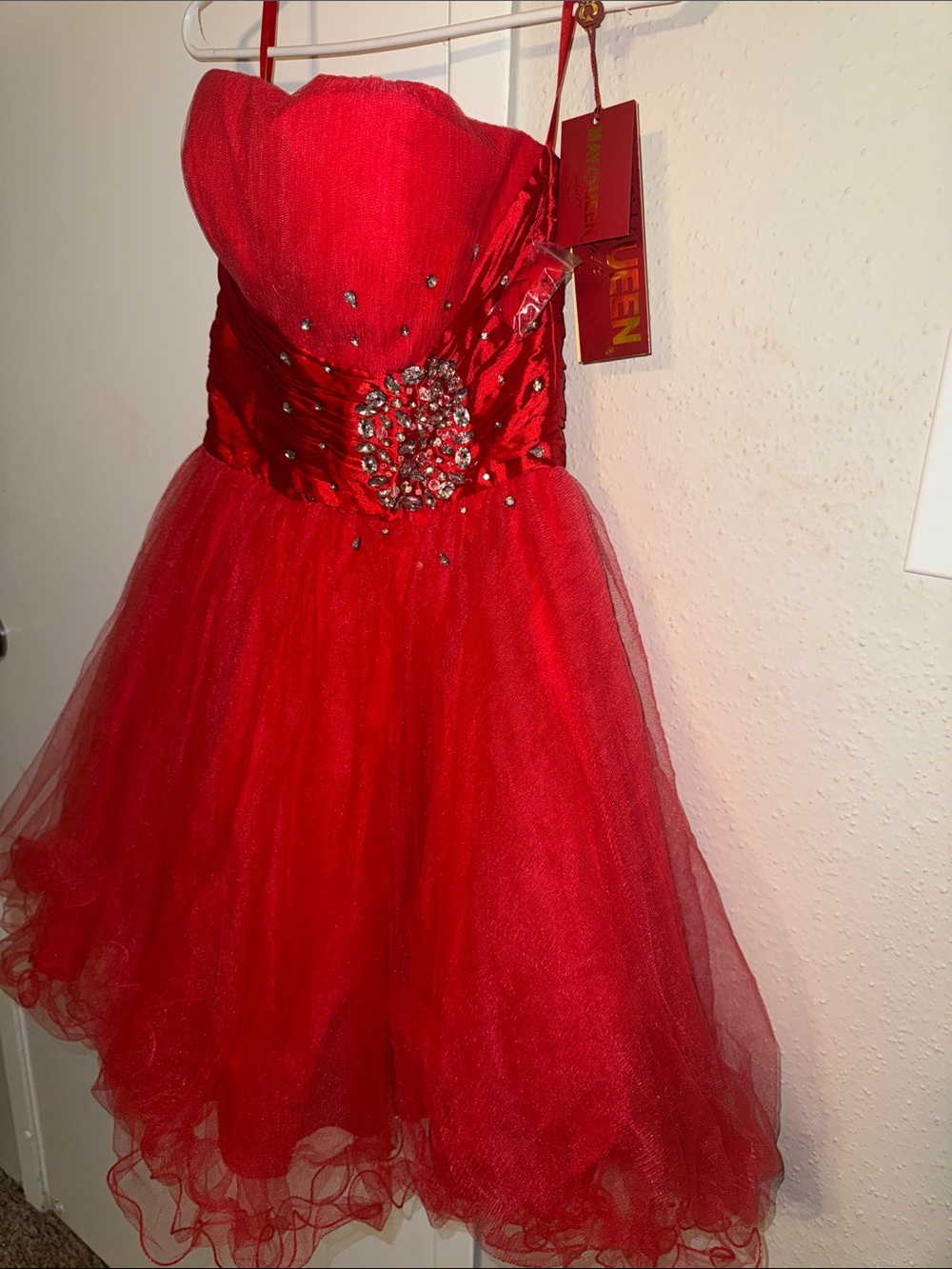 May Queen Red Strapless Party Dress with Crystal Accent